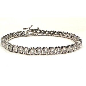 JCM CUBIC ZIRCONIA CRYSTAL RHINESTONES SILVER CHAIN 7.5" TENNIS BRACELET EUC